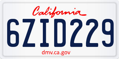 CA license plate 6ZID229
