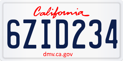 CA license plate 6ZID234