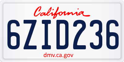 CA license plate 6ZID236