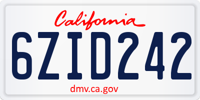 CA license plate 6ZID242