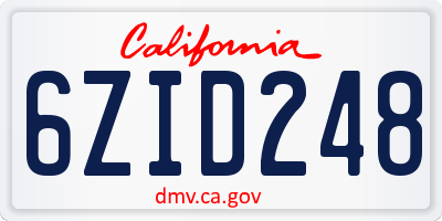 CA license plate 6ZID248