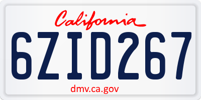 CA license plate 6ZID267