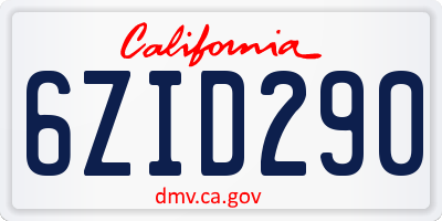 CA license plate 6ZID290