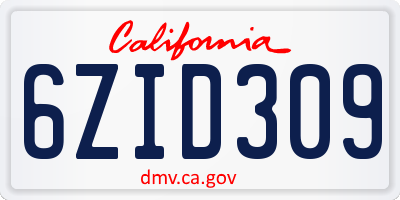 CA license plate 6ZID309