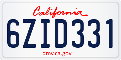 CA license plate 6ZID331