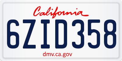 CA license plate 6ZID358