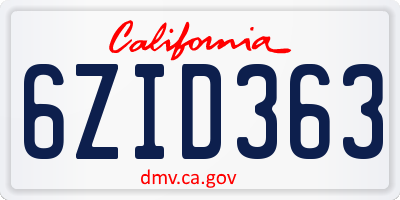 CA license plate 6ZID363