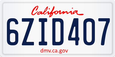 CA license plate 6ZID407