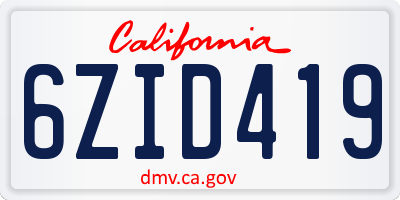 CA license plate 6ZID419