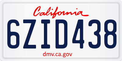 CA license plate 6ZID438