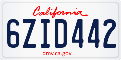 CA license plate 6ZID442