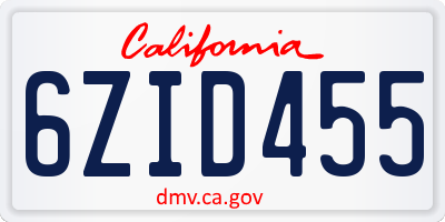 CA license plate 6ZID455