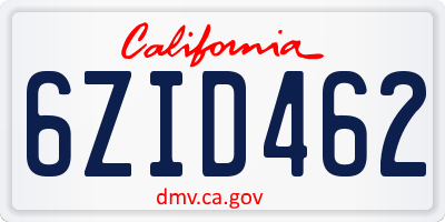 CA license plate 6ZID462