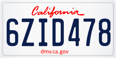 CA license plate 6ZID478