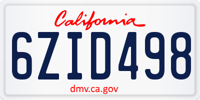 CA license plate 6ZID498