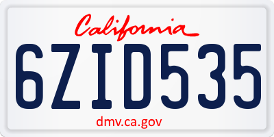 CA license plate 6ZID535