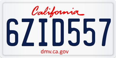 CA license plate 6ZID557