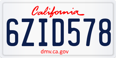 CA license plate 6ZID578