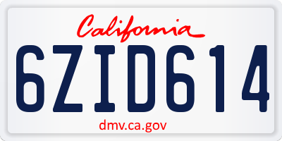 CA license plate 6ZID614