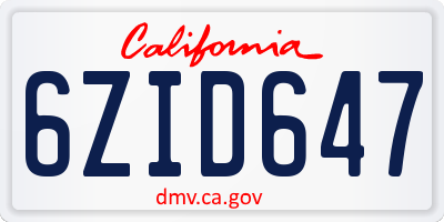CA license plate 6ZID647