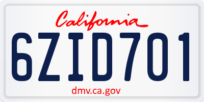 CA license plate 6ZID701