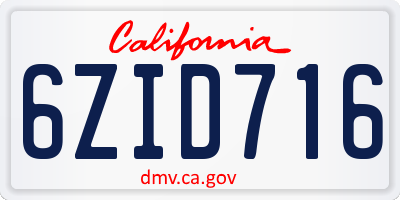 CA license plate 6ZID716
