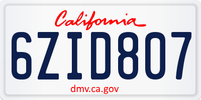 CA license plate 6ZID807