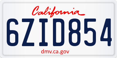 CA license plate 6ZID854