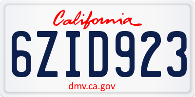 CA license plate 6ZID923