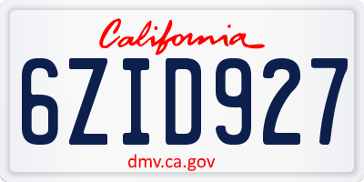 CA license plate 6ZID927