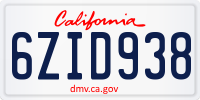 CA license plate 6ZID938