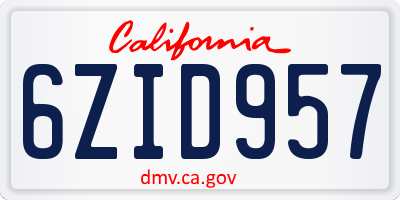 CA license plate 6ZID957