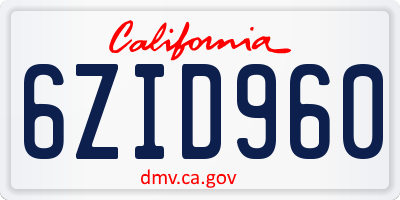 CA license plate 6ZID960