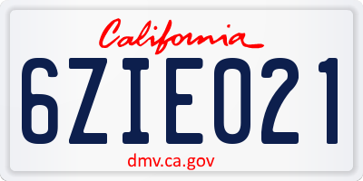 CA license plate 6ZIE021