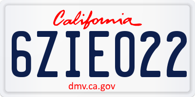 CA license plate 6ZIE022