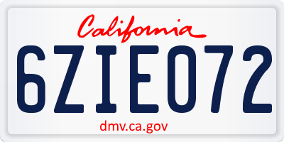 CA license plate 6ZIE072