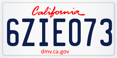 CA license plate 6ZIE073