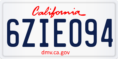 CA license plate 6ZIE094