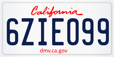 CA license plate 6ZIE099