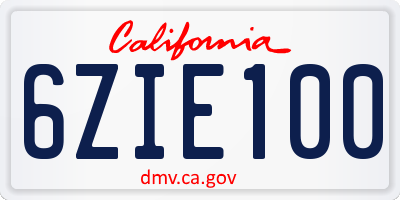 CA license plate 6ZIE100