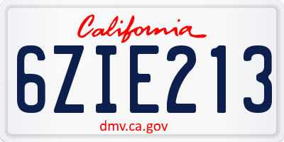 CA license plate 6ZIE213