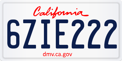 CA license plate 6ZIE222