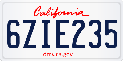CA license plate 6ZIE235