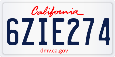 CA license plate 6ZIE274