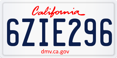 CA license plate 6ZIE296