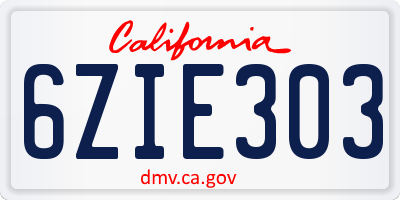 CA license plate 6ZIE303