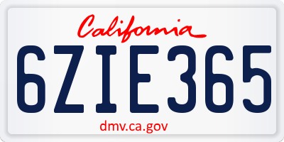 CA license plate 6ZIE365