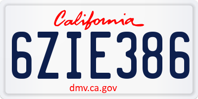 CA license plate 6ZIE386