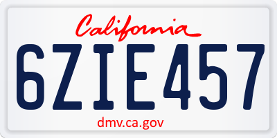 CA license plate 6ZIE457