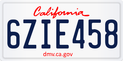 CA license plate 6ZIE458